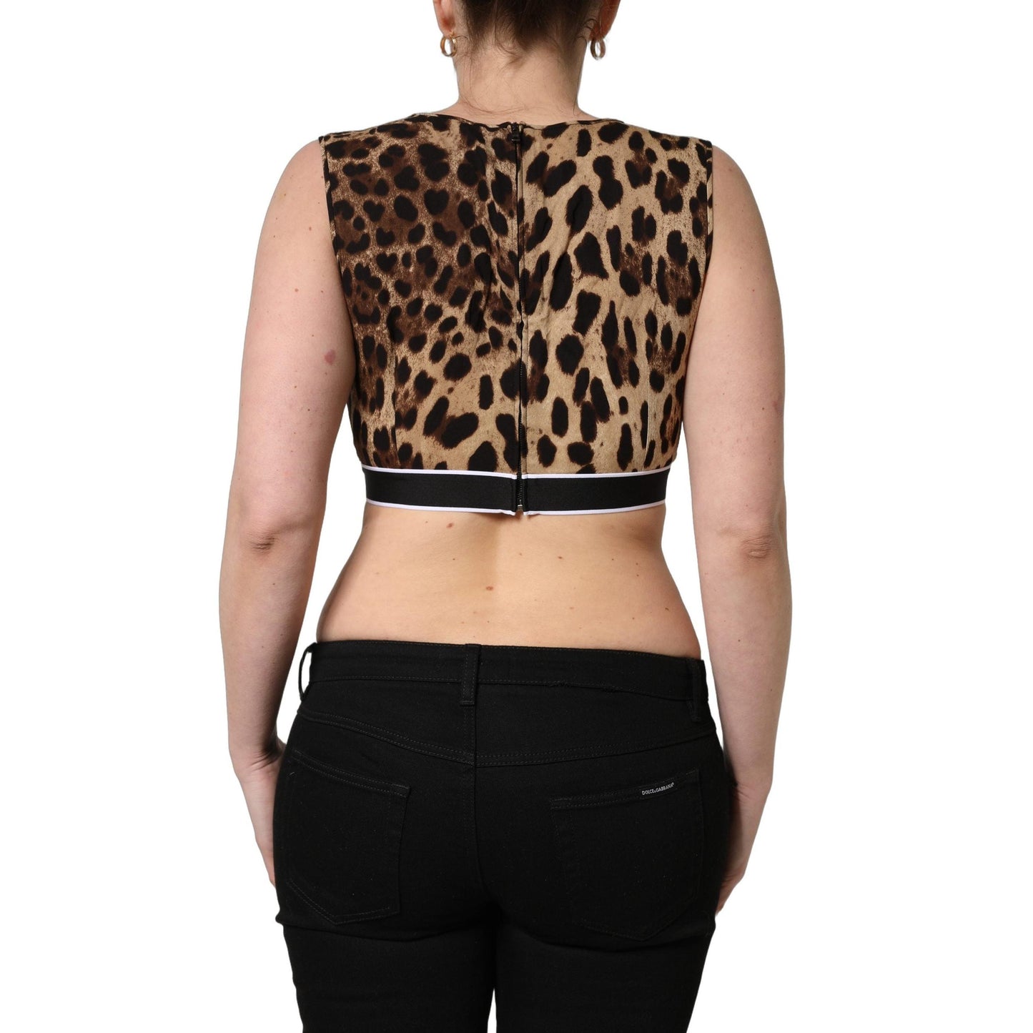 Dolce & Gabbana Brown Leopard Print Cropped Silk Tank Top