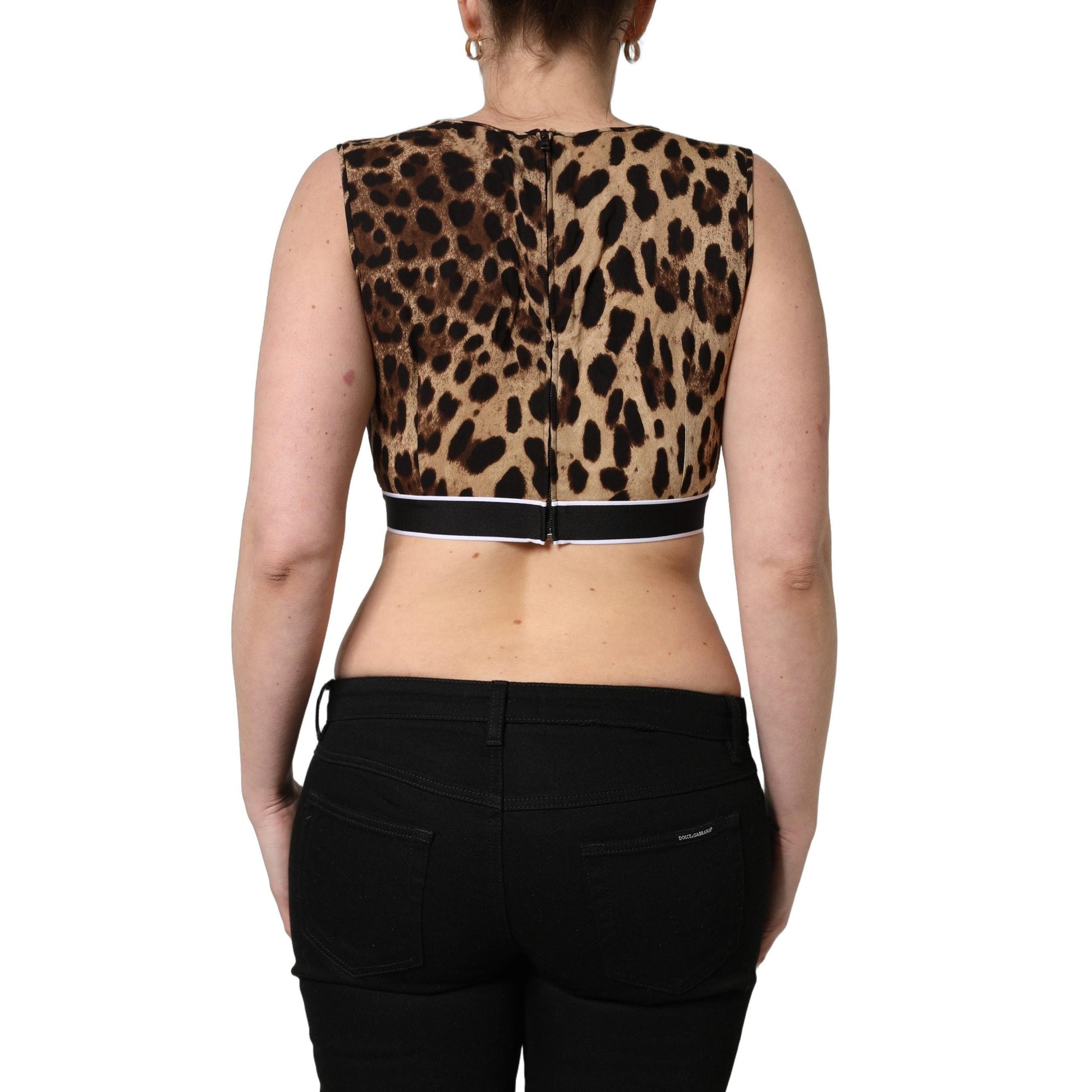 Dolce & Gabbana Brown Leopard Print Cropped Silk Tank Top