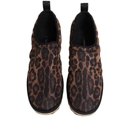 Dolce & Gabbana Brown Leopard Print Quilted Men Sneakers Shoes