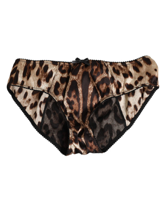 Dolce & Gabbana Brown Leopard Silk Mid Waist Panty Underwear