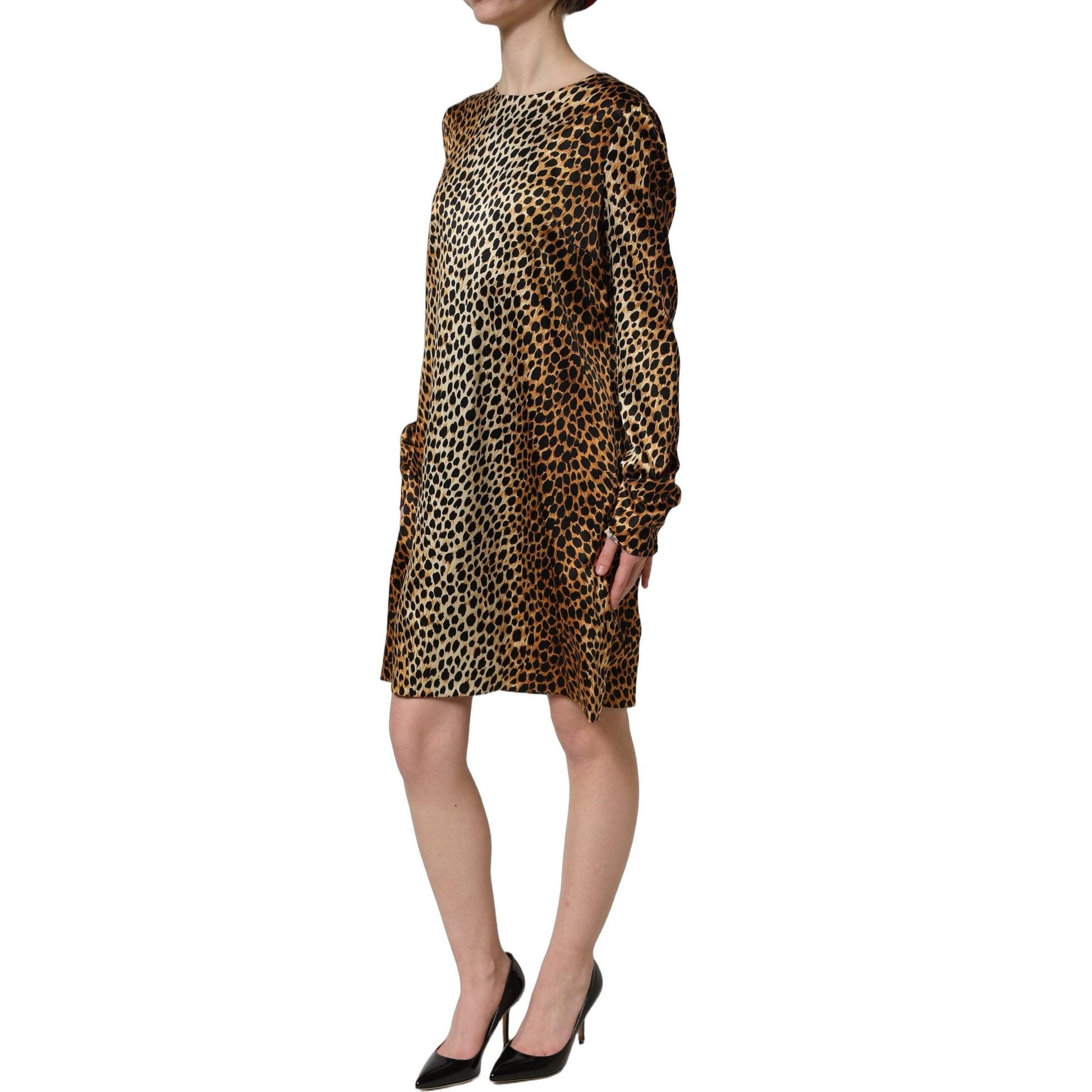 Dolce & Gabbana Brown Ocelot Print Long Sleeve Mini Dress