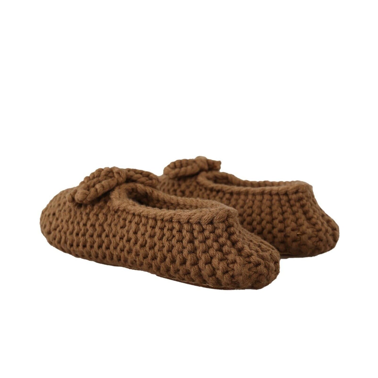 Dolce & Gabbana Brown Slip On Ballerina Flats Wool Knit Shoes