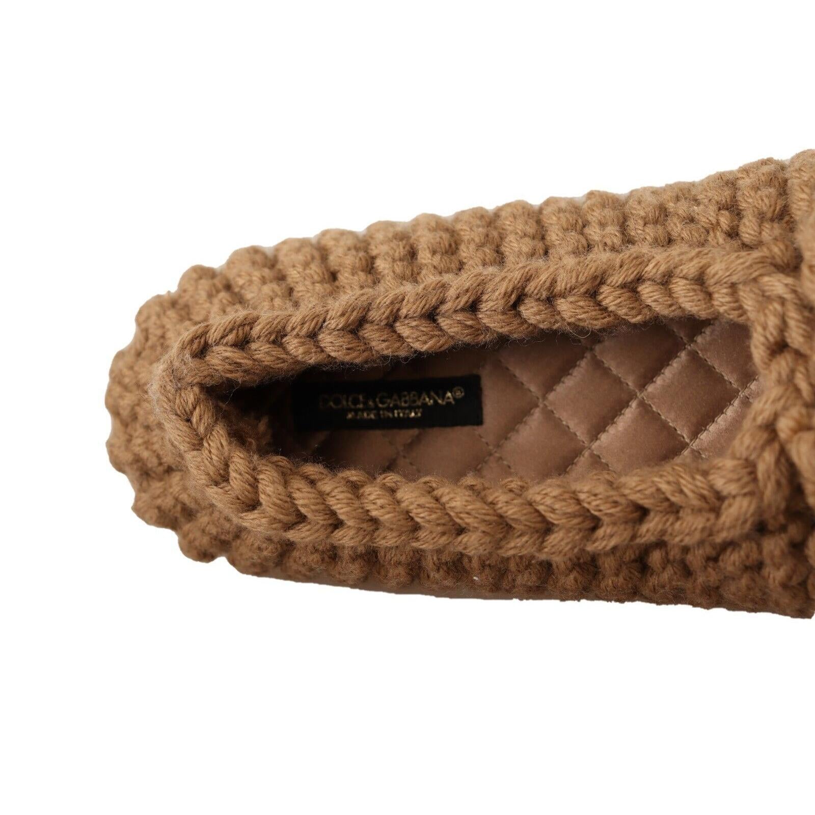 Dolce & Gabbana Brown Slip On Ballerina Flats Wool Knit Shoes