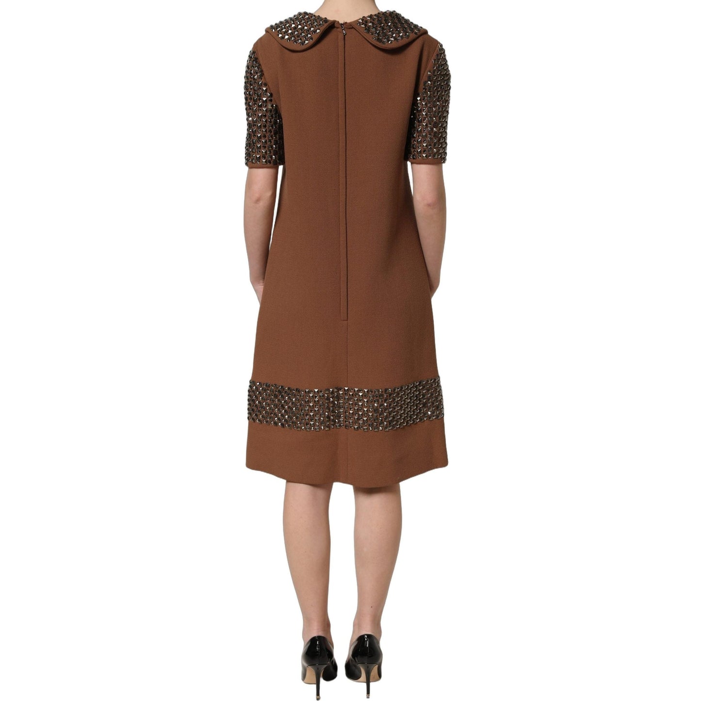 Dolce & Gabbana Brown Wool Rhinestone Embellished Midi Dress