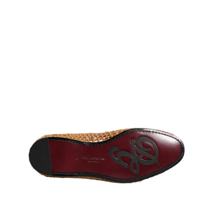 Dolce & Gabbana Brown Woven Raffia Slip On Loafers Shoes