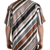Dolce & Gabbana Brun Hvid Silke Striped Short Sleeve Shirt-Modeoutlet