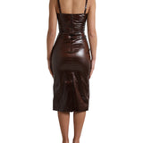 Dolce & Gabbana Brun Shiny Silke Sheath Sleeveless Bodycon Midi Kjole-Modeoutlet