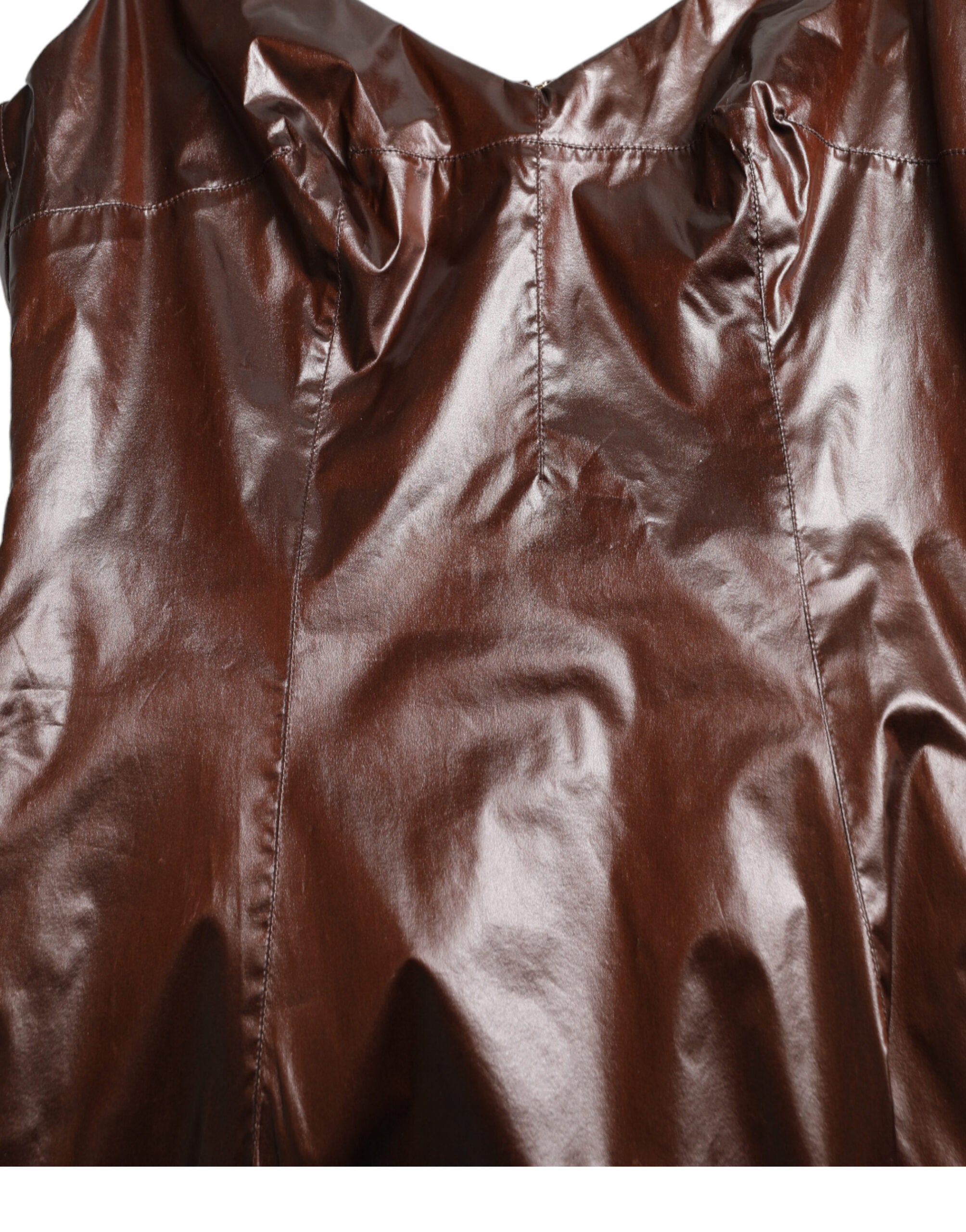 Dolce & Gabbana Brun Shiny Silke Sheath Sleeveless Bodycon Midi Kjole-Modeoutlet