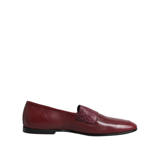 Dolce & Gabbana Burgundy Calfskin Leather Formal Slip On Shoes