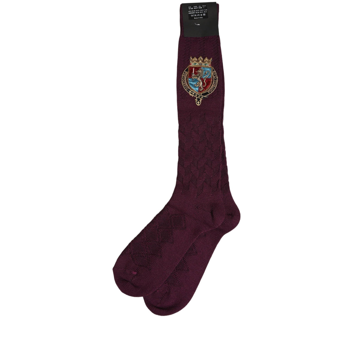 Dolce & Gabbana Burgundy Wool Crest Logo Knee High Accessory Socks