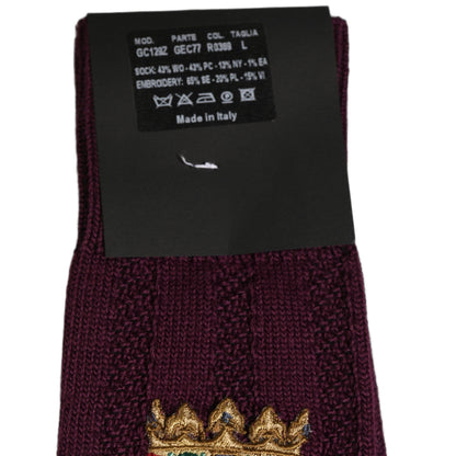 Dolce & Gabbana Burgundy Wool Crest Logo Knee High Accessory Socks