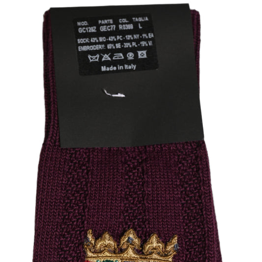Dolce & Gabbana Burgundy Wool Crest Logo Knee High Accessory Socks