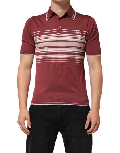 Dolce & Gabbana Cotton Burgundy Striped DG Logo Polo T-shirt