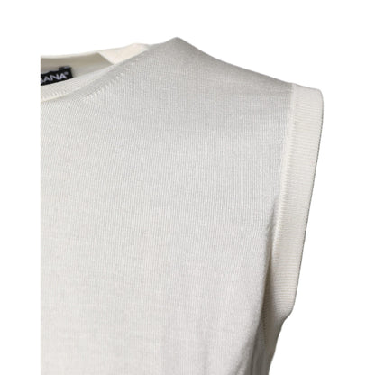Dolce & Gabbana Cream Sleeveless Silk Round Neck Tank Top