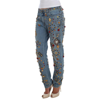 Dolce & Gabbana Crystal Roses Heart Embellished Jeans