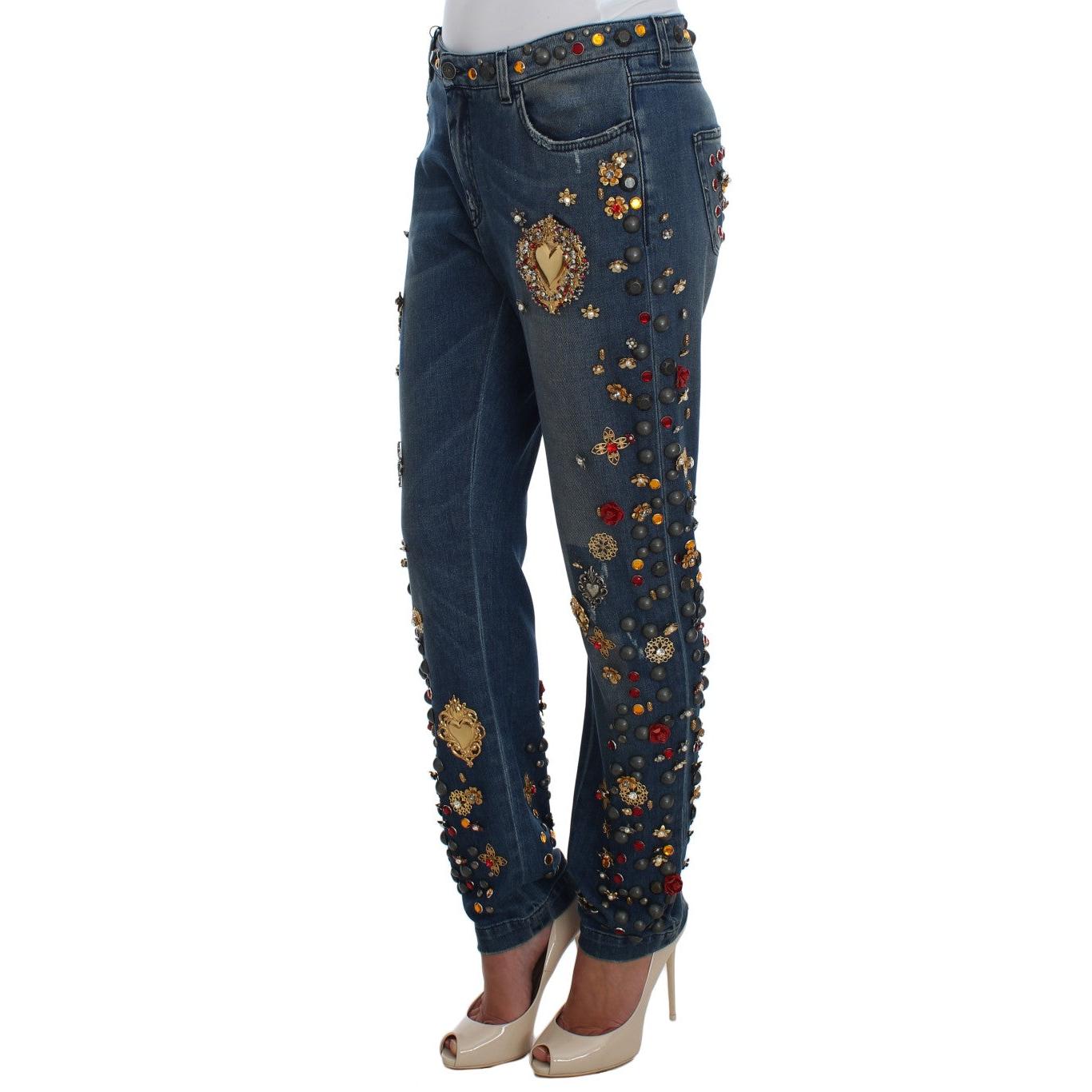 Dolce & Gabbana Crystal Roses Heart Embellished Jeans