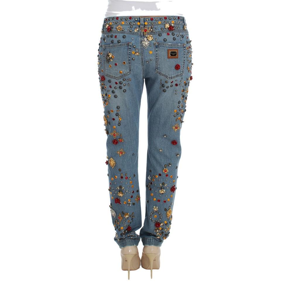 Dolce & Gabbana Crystal Roses Heart Embellished Jeans