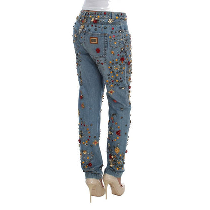 Dolce & Gabbana Crystal Roses Heart Embellished Jeans