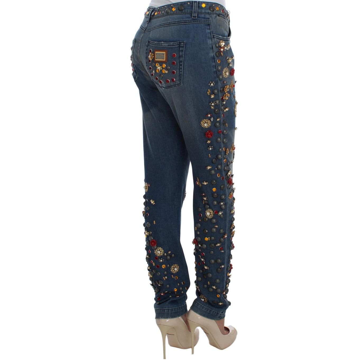 Dolce & Gabbana Crystal Roses Heart Embellished Jeans
