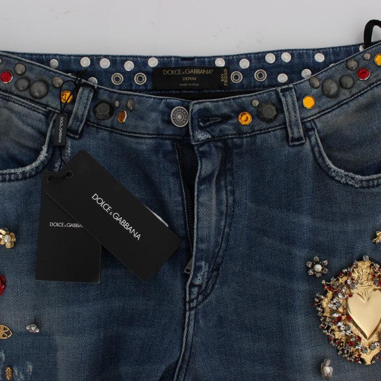 Dolce & Gabbana Crystal Roses Heart Embellished Jeans