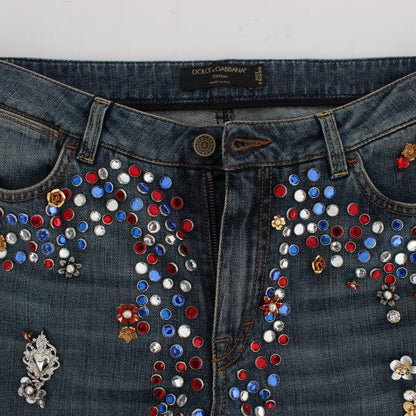 Dolce & Gabbana Crystal Roses Heart Embellished Jeans