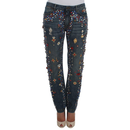 Dolce & Gabbana Crystal Roses Heart Embellished Jeans