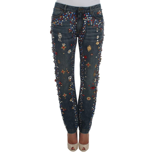 Dolce & Gabbana Crystal Roses Heart Embellished Jeans