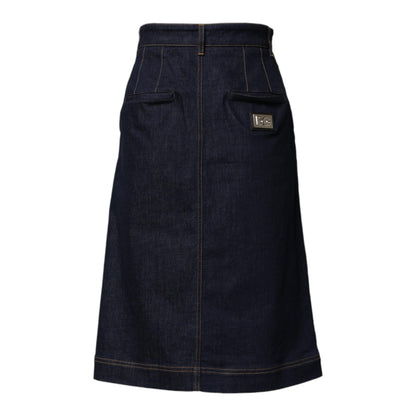 Dolce & Gabbana Dark Blue Cotton A-line Denim Midi Skirt