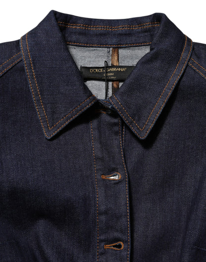 Dolce & Gabbana Dark Blue Cotton Collared Denim Coat Jacket