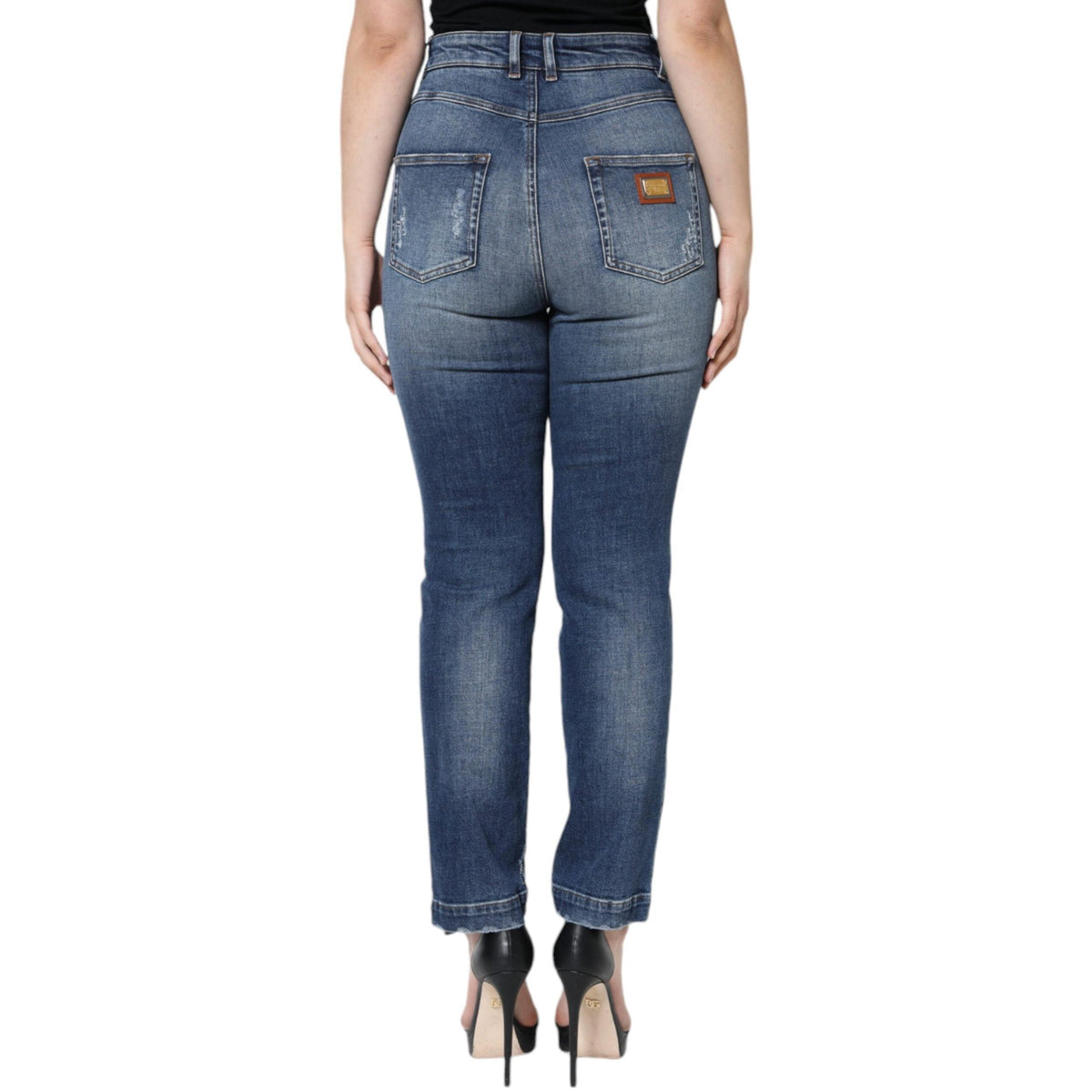 Dolce & Gabbana Dark Blue Cotton Tattered Skinny Denim Jeans