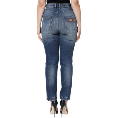 Dolce & Gabbana Dark Blue Cotton Tattered Skinny Denim Jeans