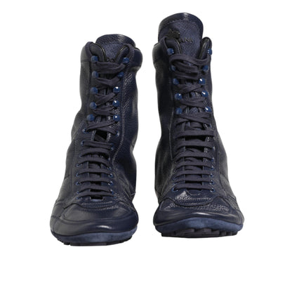 Dolce & Gabbana Dark Blue Deer Leather Mid Calf Boots Shoes