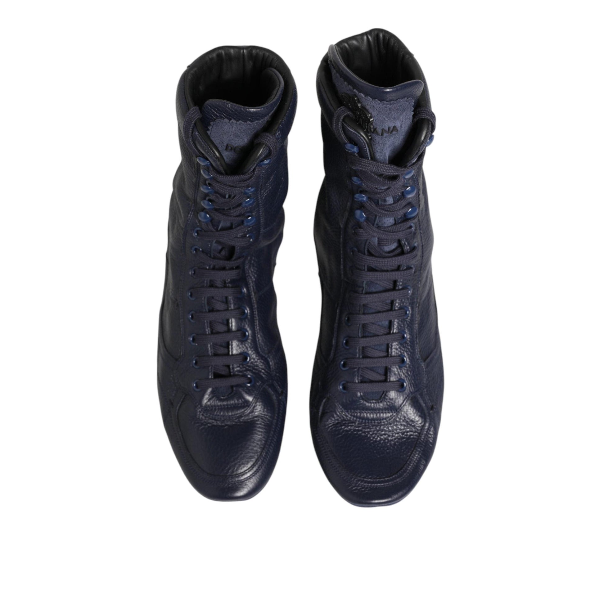 Dolce & Gabbana Dark Blue Deer Leather Mid Calf Boots Shoes