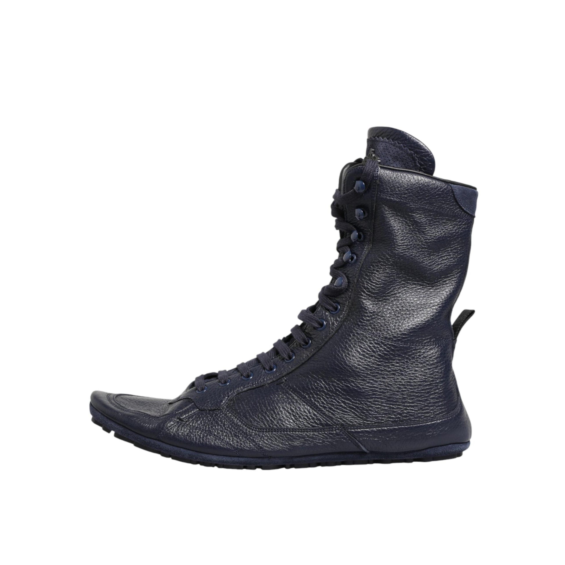 Dolce & Gabbana Dark Blue Deer Leather Mid Calf Boots Shoes