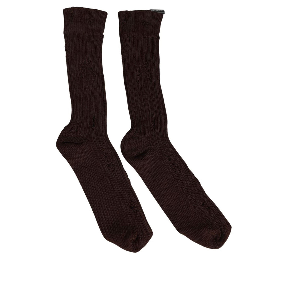 Dolce & Gabbana Dark Brown Cotton Distressed Mid Calf Accessory Socks