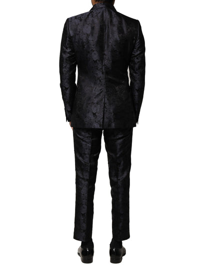Dolce & Gabbana Dark Gray Black Jacquard 3 Piece Single Breasted Suit