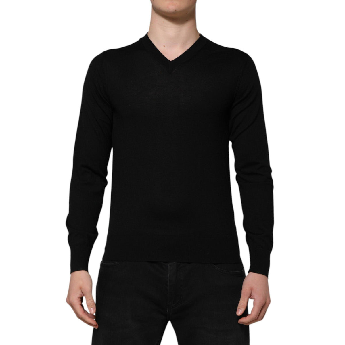 Dolce & Gabbana Dark Gray Embroidered Logo Pullover Sweater