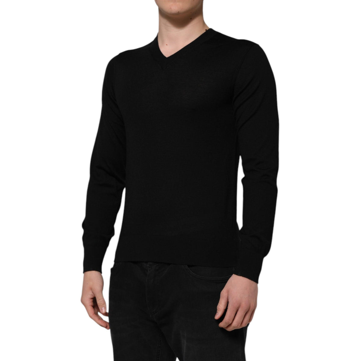 Dolce & Gabbana Dark Gray Embroidered Logo Pullover Sweater