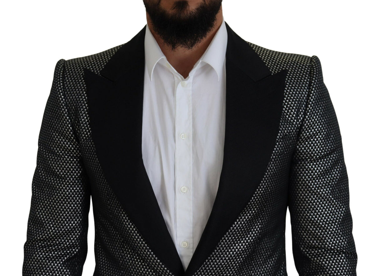 Dolce & Gabbana Dark Gray Silver Jacquard Slim Fit Jacket Blazer