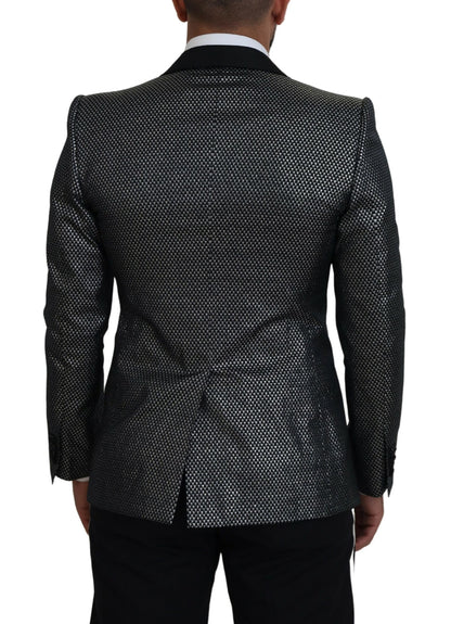 Dolce & Gabbana Dark Gray Silver Jacquard Slim Fit Jacket Blazer
