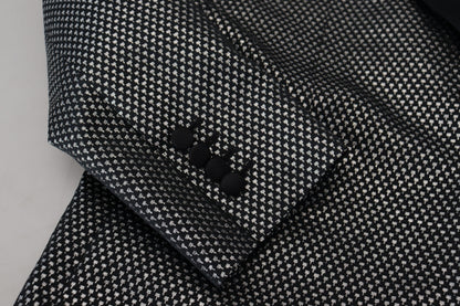 Dolce & Gabbana Dark Gray Silver Jacquard Slim Fit Jacket Blazer