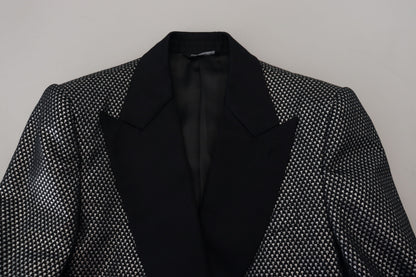 Dolce & Gabbana Dark Gray Silver Jacquard Slim Fit Jacket Blazer