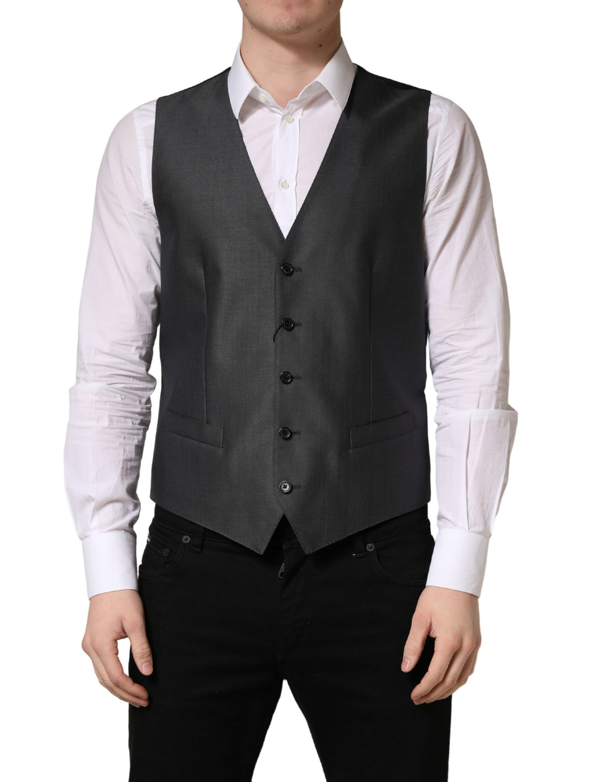 Dolce & Gabbana Dark Gray Single Breasted Men Waistcoat Vest