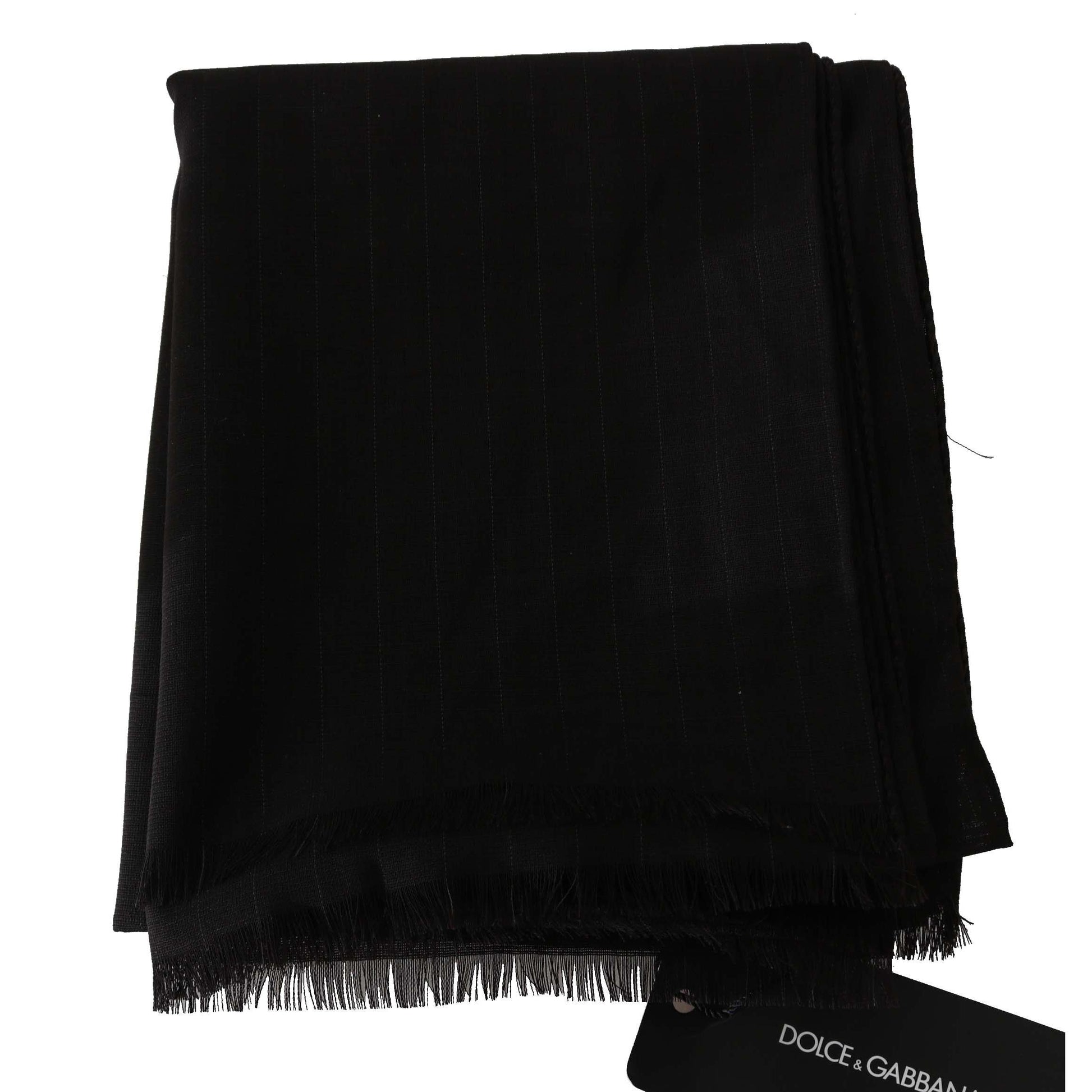 Dolce & Gabbana Dark Gray Virgin Wool Striped Pattern Wrap Scarf