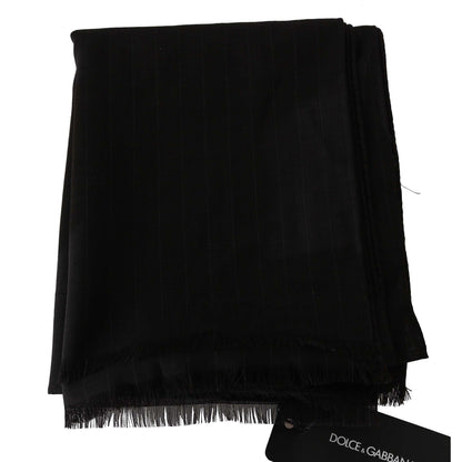 Dolce & Gabbana Dark Gray Virgin Wool Striped Pattern Wrap Scarf