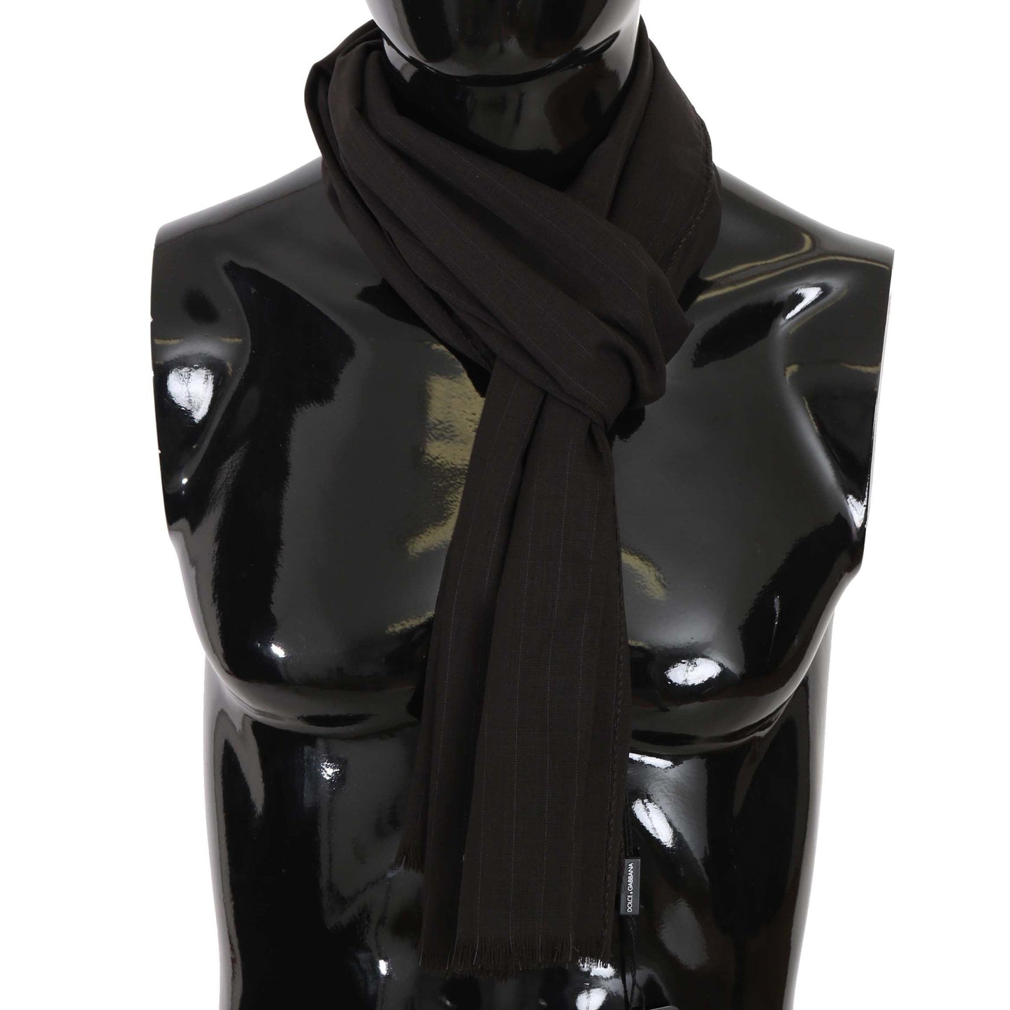 Dolce & Gabbana Dark Gray Virgin Wool Striped Pattern Wrap Scarf