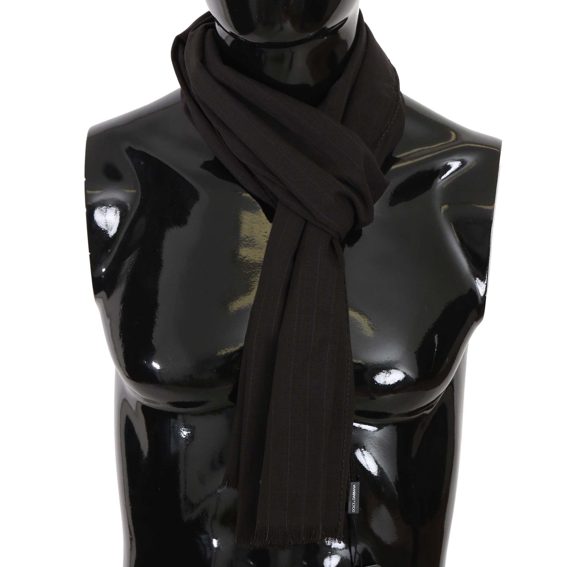 Dolce & Gabbana Dark Gray Virgin Wool Striped Pattern Wrap Scarf