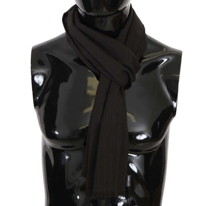 Dolce & Gabbana Dark Gray Virgin Wool Striped Pattern Wrap Scarf