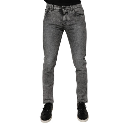 Dolce & Gabbana Dark Gray Washed Cotton Slim Fit Denim Jeans