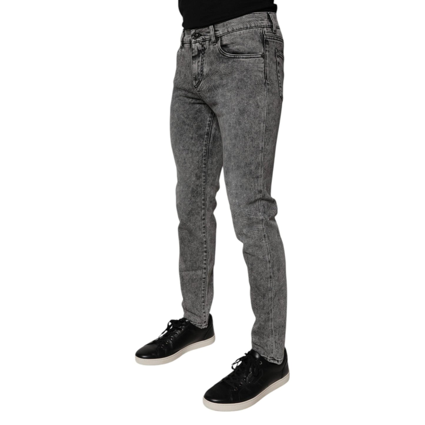Dolce & Gabbana Dark Gray Washed Cotton Slim Fit Denim Jeans
